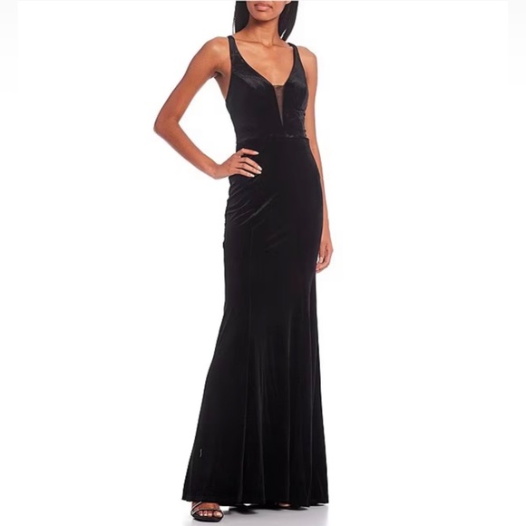 City Studio Dresses & Skirts - City Studio Velvet V-Neck Illusion Back Long Dress